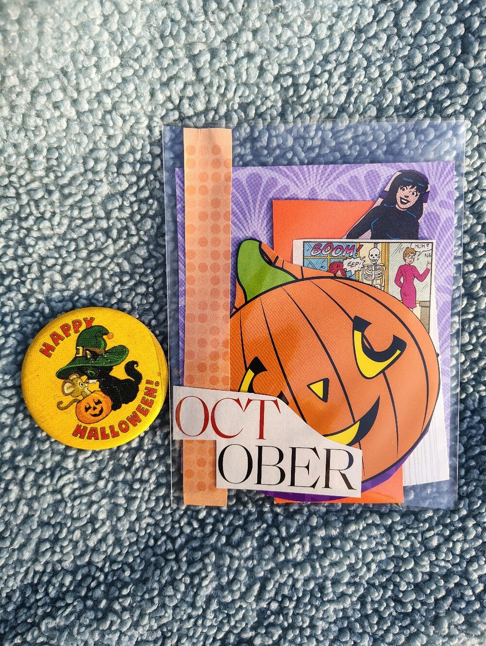 Vintage 1970s Hallmark Cards Inc Black Cat and Mouse Happy Halloween Pin USA